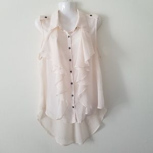 💄Elegant Sheer Ruffled Ivory Blouse